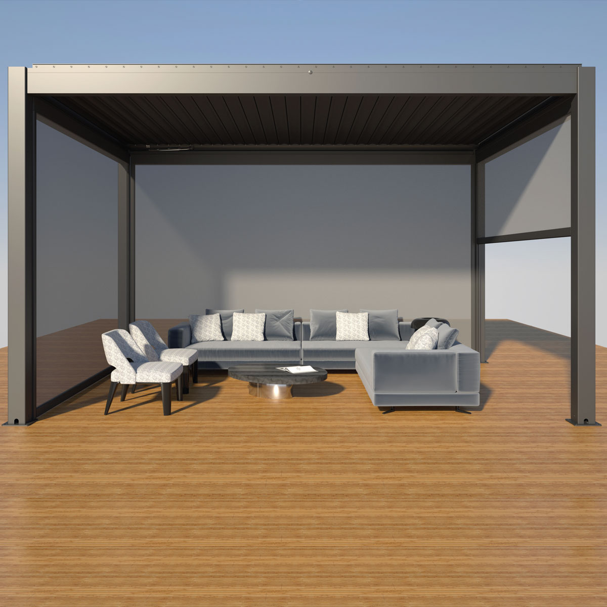 MotionFlex 300 side shade for pergola 1 Wellis Motionflex pergola detail